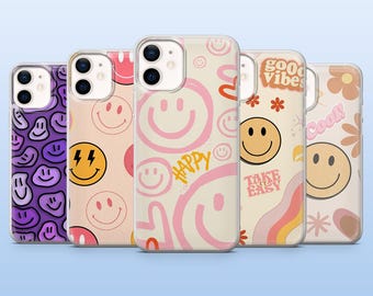 Retro Smiley Phone Case Positive Smiley Face Cover for iPhone 17Pro, 16, 15, 14, 13, Samsung S25, S24, S23, S22, A16, A26, A56, Pixel 10, 9