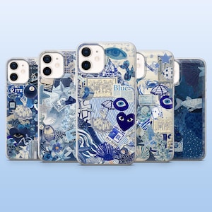 Blue Aesthetic Phone Case Navy Blue Girly Cover for iPhone 16 Pro, 15, 14, 13, 12, Samsung S25, S23, S24, S22, A16, A55, Pixel 9 Pro, 8A