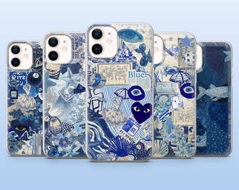 Blue Aesthetic Phone Case Navy Blue Girly Cover for iPhone 16 Pro, 15, 14, 13, 12, Samsung S25, S23, S24, S22, A16, A55, Pixel 9 Pro, 8A