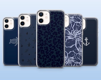 Navy Blue Phone Case Simple Blue Aesthetic Cover for iPhone 17Pro, 16, 15, 14, 13, Samsung S25, S24, S23Fe, S22, A16, A26, A56, Pixel 10, 9