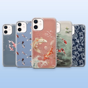 Koi Fish Phone Case Japanese Art Goldfish Cover for iPhone 16 Pro, 15, 14, 13, 12, Samsung S25, S23+, S24Fe, S22, A16, A55, Pixel 9Pro, 8A