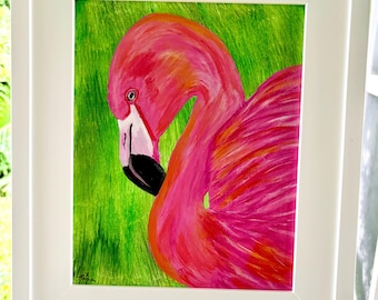 Flamingo Acrylic Painting: Original Framed Artwork