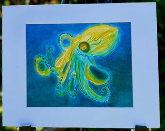 Octopus Art Print: Signed & Numbered, 11x14 Matted