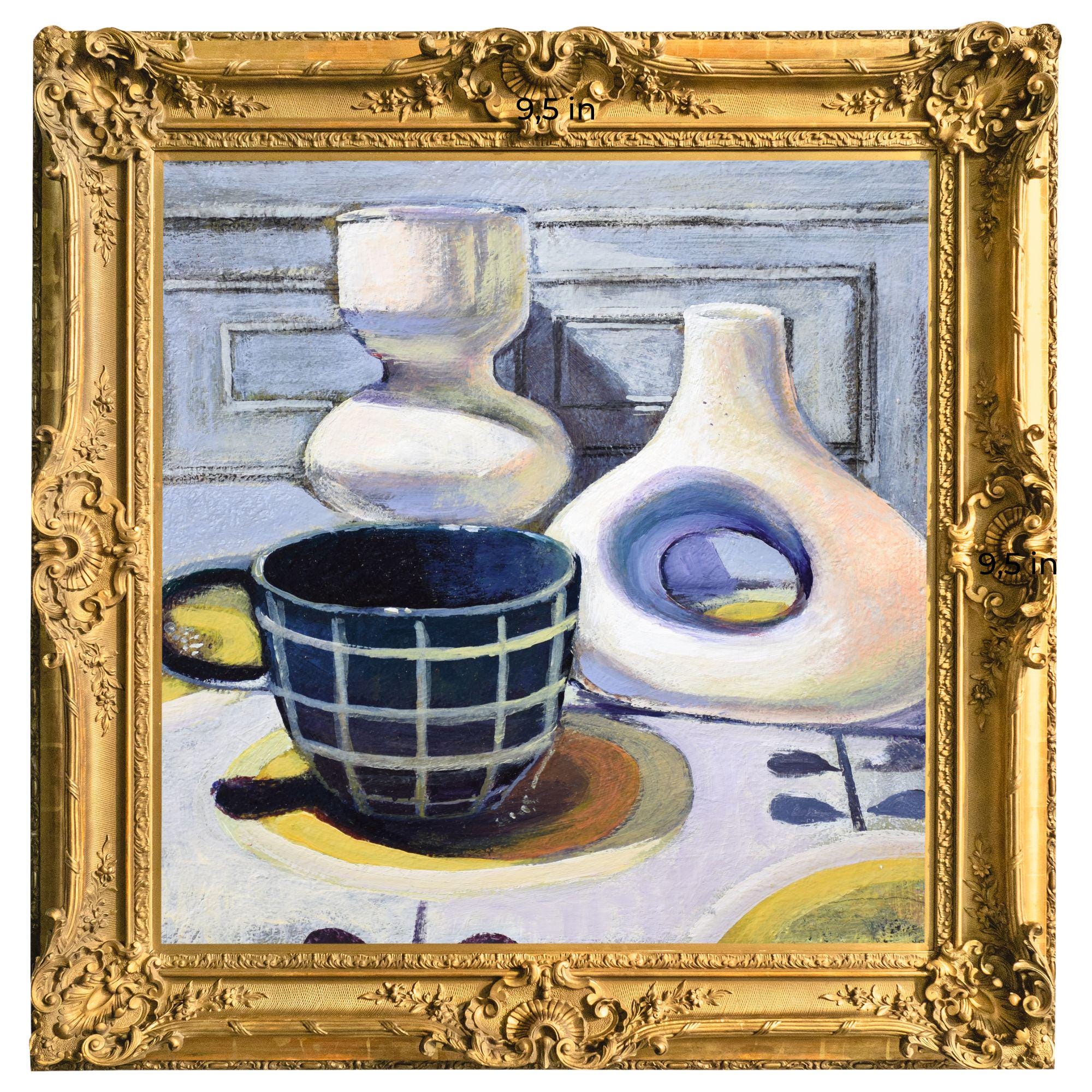Kitchen Wall Decoration Fine Art White Organic Shape Vase Handpainted Original Oil Painting On Board Medium Size 9,5 By 9,5 Inches Unframed