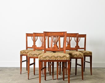 Set of 6 Antique Swedish Carved Oak Dining Chairs, 19th Century Scandinavian Seating