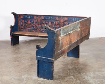 Painted Folk Art Corner Bench, L-Shaped Seating, 1899 Sándor CSAPO