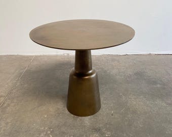 Aged Brass Bistro Table, Vintage Style Round Accent Table