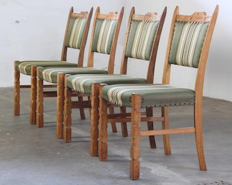 Danish Brutalist Oak Dining Chairs, Henning Kjærnulf Style, 1960s Scandinavian Set