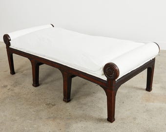 19th Century French Walnut Daybed, Napoleon III Carved Chaise Lounge Sofa