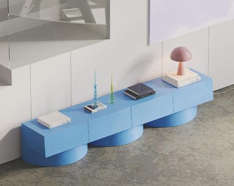 Hermhaus Ark Blue Low Console, Modern Designer Storage Cabinet Sideboard