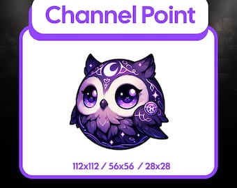 Mystic Night Owl Chibi | Purple Kawaii Twitch Channel Point | Fantasy Stream Asset, Instant Download