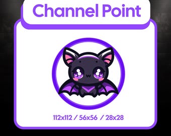 May include: A purple and white graphic with the text "Channel Point" at the top. The graphic features a cute cartoon bat with large purple eyes and purple wings, inside a purple circle. The text "Instant Download" is at the bottom.