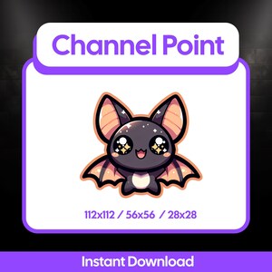 Kawaii Happy Bat Twitch Channel Point Icon: Halloween Stream-belöning (digital nedladdning)