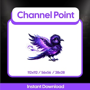 May include: A digital illustration of a stylized bird with a cosmic design. The bird is primarily purple with accents of blue and pink, and it has a starry pattern. The image includes the text "Channel Point" and "Instant Download".