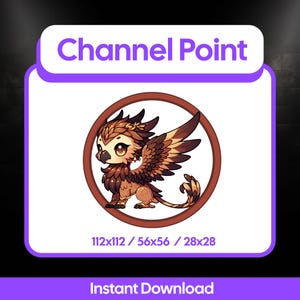 May include: A cartoon griffin illustration in a brown circular frame, set against a white background. The griffin has brown and tan feathers, large eyes, and a friendly expression. The text "Channel Point" is at the top, and "Instant Download" is at the bottom.