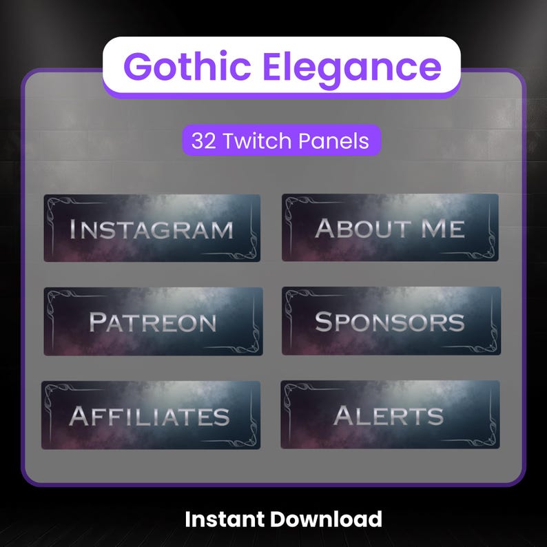 Gothic Elegance Twitch Panels Pack | Dark Fantasy Stream Overlays | 32 ...