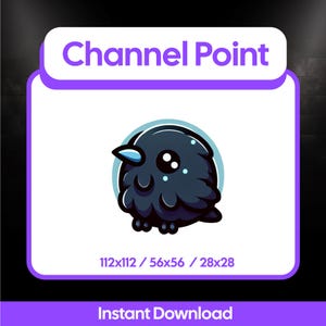 May include: A digital graphic featuring a cartoon crow with large eyes and a blue beak, set against a light blue circle. The text "Channel Point" is at the top, with size dimensions below. The words "Instant Download" are at the bottom.