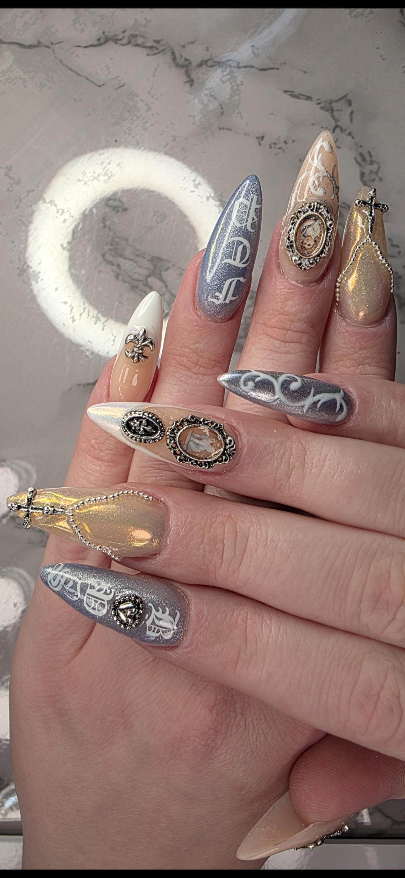 G59 Suicideboys Grey Day 2025 Nails Blue Chrome Hand-painted