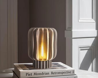 Harmony 2 Ribbed Table Lamp: Dimmable LED, Translucent Smoke, Made in USA