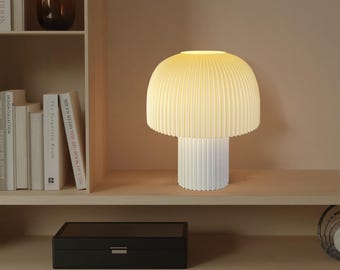 Modern Ribbed Mushroom Table Lamp: Dimmable LED, Made in LA