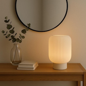 Modern Ribbed Table Lamp: Dimmable LED Light, Made in Los Angeles