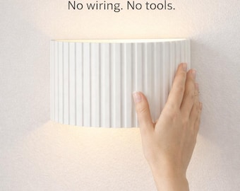 Wireless Ribbed Sconce: Rechargeable RGB Dimmable Wall Lamp tool free installation, no wall damage Dorm Room Friendly