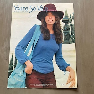 You&#39;re So Vain Sheet Music Carly Simon 1972 Pop Hit Song Piano Vocal Guitar Warner Bros Retro Music Decor 70s Memorabilia VTG Lyrics