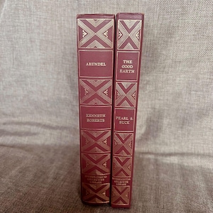 ICL Red Book Set of 2 The Good Earth Arundel 1949 Pearl S. Buck Kenneth Roberts Vintage Decor Classic International Collectors Library Books