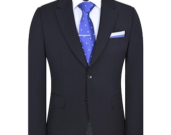 Men’s Black 2-Piece Suit | Classic Fit Cotton Blend | Formal Business & Wedding Attire | Notch Lapel Blazer and Trousers