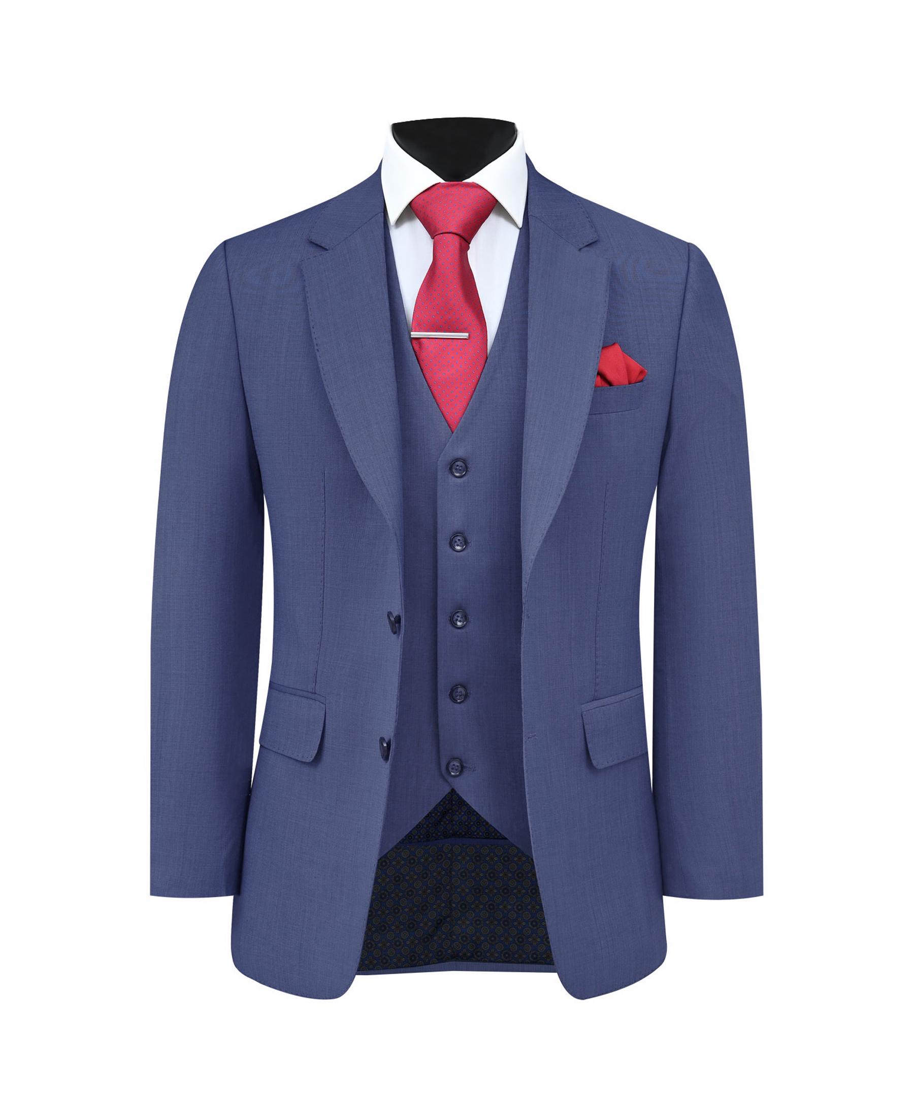 Men’s Blue 3-Piece Suit | Classic Fit Cotton Blend | Wedding Formal Suit with Vest | Business Blazer & Trouser Set
