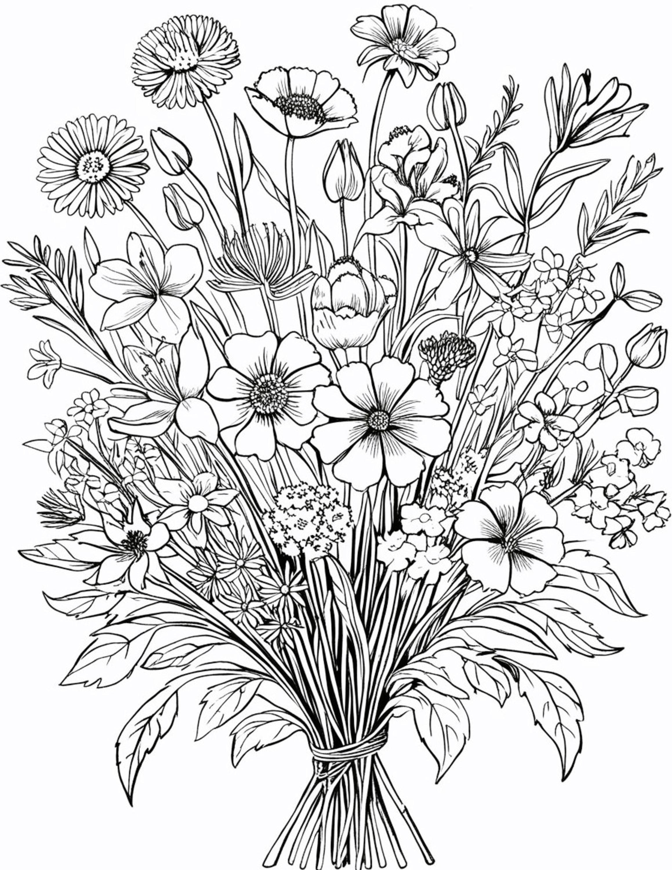 Spring Flowers Coloring Pages | Variety Two | Set of 5 - Etsy