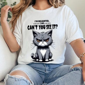 Comfortkleuren Can't You See It Shirt, Cute Angry Kitty T-shirt, Angry Cat Shirt voor vrouwen, Funny Grumpy Cat T-shirt, Cat Lover Shirt cadeau