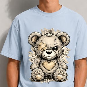 Maglietta Comfort Colors con orsetto carino, t-shirt con orsetto effetto invecchiato, t-shirt grunge con orsetto fatta a mano, t-shirt streetwear alternativa, regalo unisex per amanti degli orsi