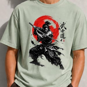 Comfort kleuren shirt samurai krijger, T-shirt Japanse samoerai, T-shirt Bushido, shirt Japanse kunst, T-shirt katana krijger, shirt Japan esthetiek afbeelding 2