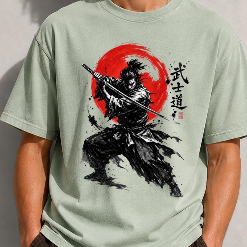 Comfort kleuren shirt samurai krijger, T-shirt Japanse samoerai, T-shirt Bushido, shirt Japanse kunst, T-shirt katana krijger, shirt Japan esthetiek afbeelding 2