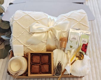 Birthday Gift for Her, Birthday Gifts, Gift for Women, Tea Set Gift, Cozy Basket with Blanket Oil Warmer Gift Set, Girlfriend Gifts for Wife