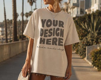 Ivory Comfort Colors 1717 Mockup: Cali Skateboard Lifestyle Setting (Instant Download)