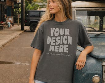 Pepper Comfort Colors 1717 Mockup: Local Hawaiian Town Setting (Instant Download)