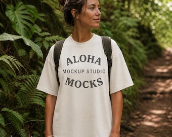 Ivory Comfort Colors 1717 Mockup: Hiking Lifestyle Setting (Instant Download)