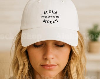 Maqueta de gorra clásica blanca estilo "dad hat" - Yupoong 6245 - Boutique Studio (Descarga digital JPG)