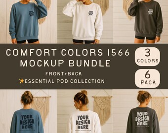 Pacote de Mockups de Moletom Comfort Colors 1566: Estilo Boho Costeiro (Download Digital)