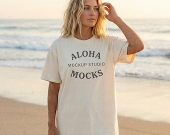 Ivory Comfort Colors 1717 Mockup: Beach Lifestyle Setting (Instant Download)