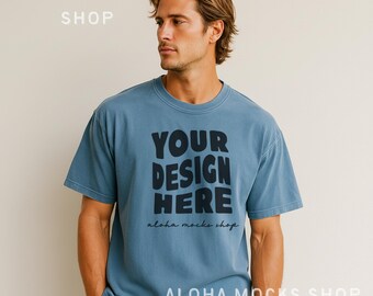 Male Model Comfort Colors 1717 Mockup Blue Jean: For Pod and Brands (Digital Download)