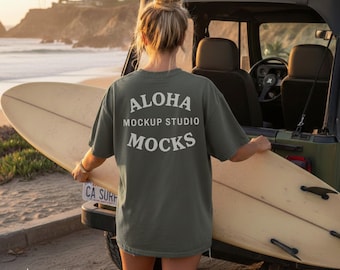 Moss Comfort Colors 1717 Beach Back Mockup – AI Model POD and Lifestyle Mockup