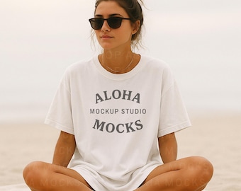 Maqueta de camiseta blanca Comfort Colors 1717: Maqueta de camiseta de playa de verano (Descarga digital)