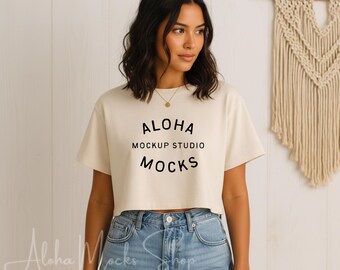 AS Colour 4062 Cropped Tee Mockup in Natural: Surf Boho Style (Digital Download JPG)