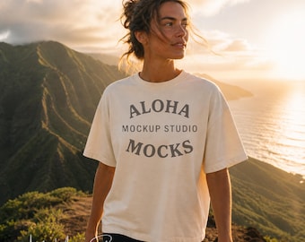 Ivory Comfort Colors 1717 Mockup: Hiking Hawaii Lifestyle Setting (Instant Download)