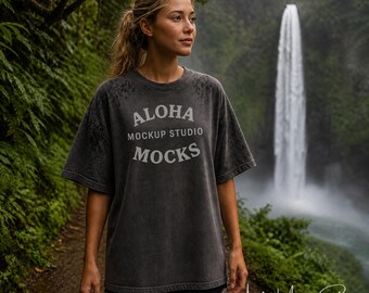 Pepper Comfort Colors 1717 Mockup: Hiking Waterfall Lifestyle Setting (Instant Download)