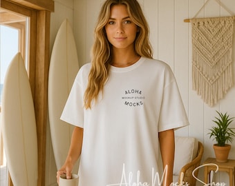 Maqueta Comfort Colors 1717 en blanco - Ambiente de surf - Para impresión bajo demanda y marcas
