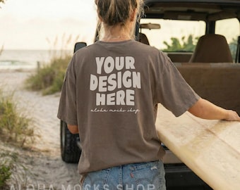 Espresso Comfort Colors 1717 Back Mockup: Beach Lifestyle Setting (Instant Download)